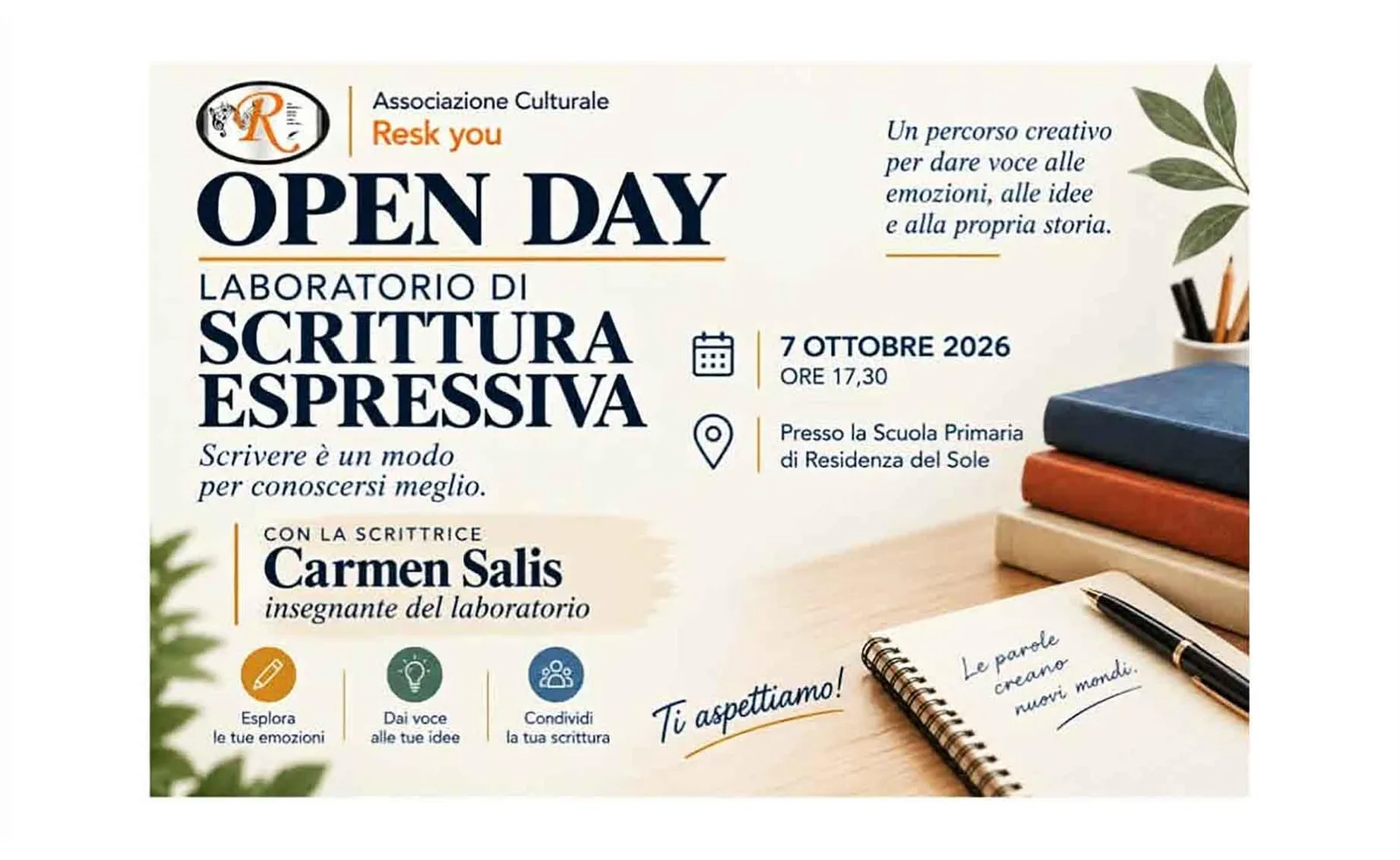 ASSOCIAZIONE CULTURALE “RESK YOU” – Laboratorio di Scrittura Espressiva e attività varie a Capoterra ASSOCIAZIONE CULTURALE “RESK YOU” – Laboratorio di Scrittura Espressiva e attività varie a Capoterra