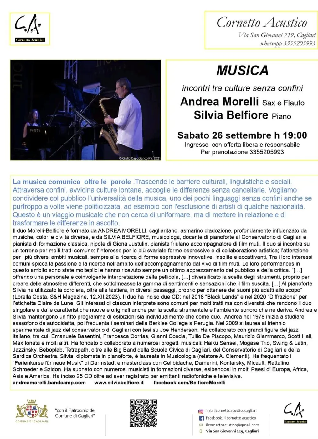 MUSICA al “CORNETTO ACUSTICO” aps – Incontri tra Culture senza Confini a Cagliari MUSICA al “CORNETTO ACUSTICO” aps – Incontri tra Culture senza Confini a Cagliari